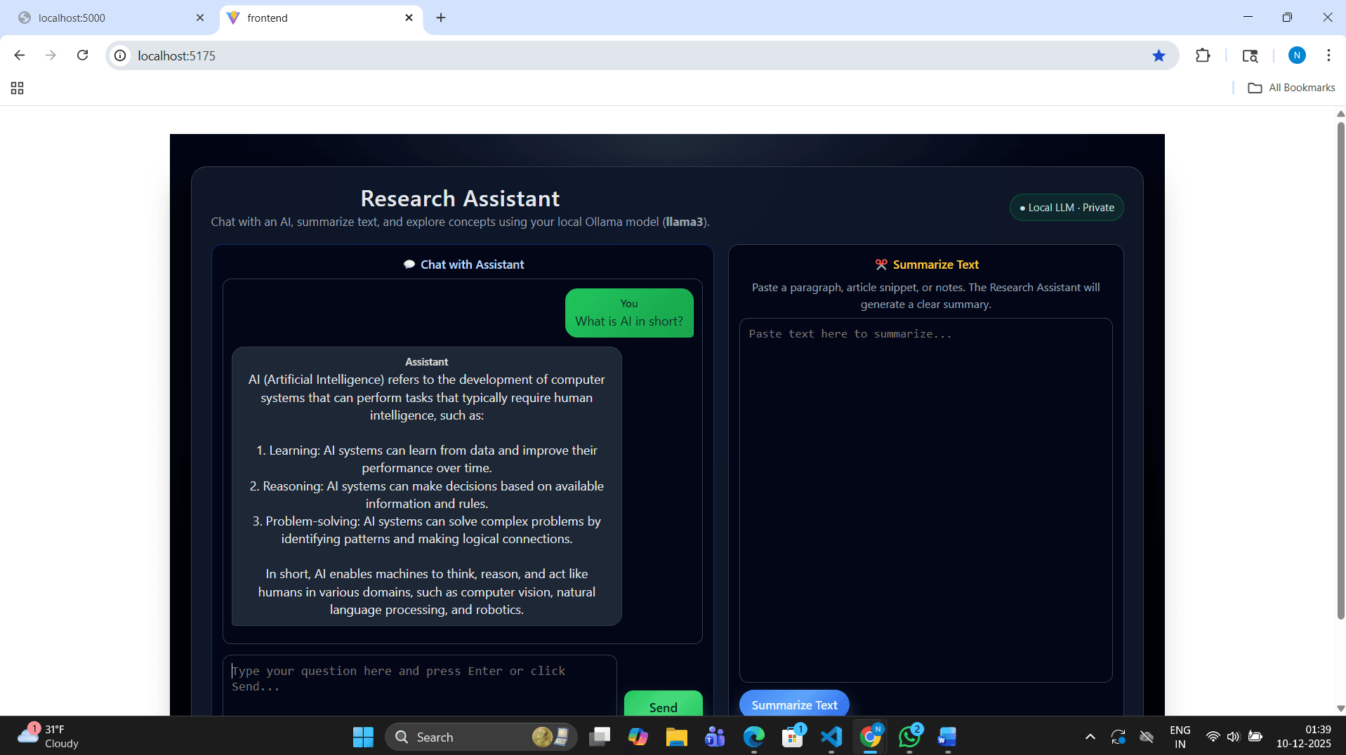 Research Assistant Chatbot preview